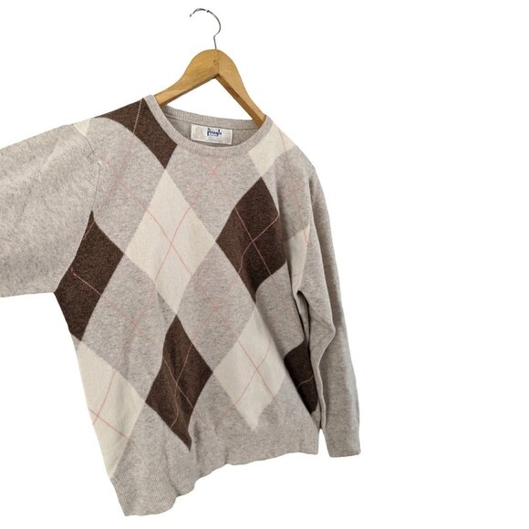 Vintage Pringle of Scotland Lambswool Argyle Sweater GEELONG Diamond Beige Brown - Picture 9 of 9